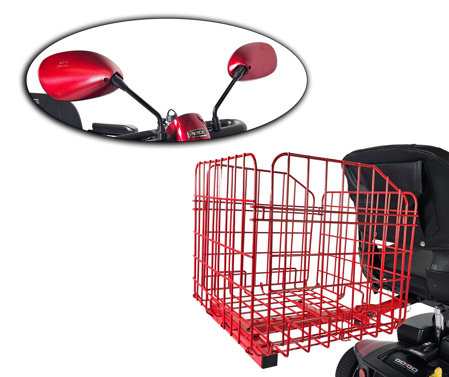 Folding Rear Basket For Most Mobility Scooters & Deluxe Scooter Rear View Mirror Pair BUNDLE