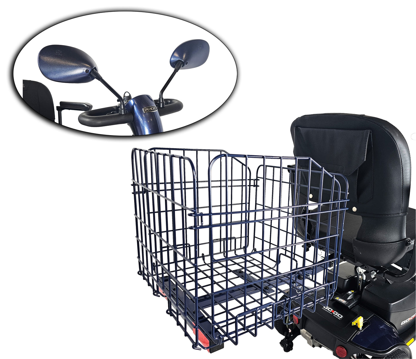 Folding Rear Basket For Most Mobility Scooters & Deluxe Scooter Rear View Mirror Pair BUNDLE